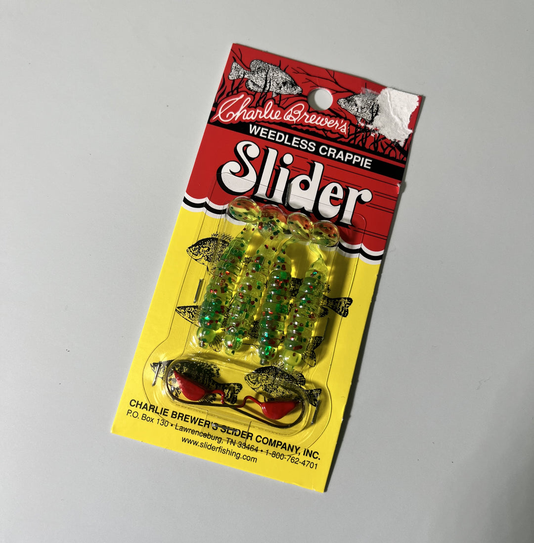 Charlie Brewer Weedless Crappie Slider 1/16 Chartreuse Multi Glitter - –  Bait-WrX